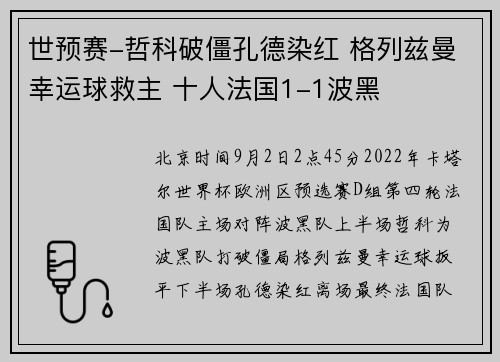 世预赛-哲科破僵孔德染红 格列兹曼幸运球救主 十人法国1-1波黑